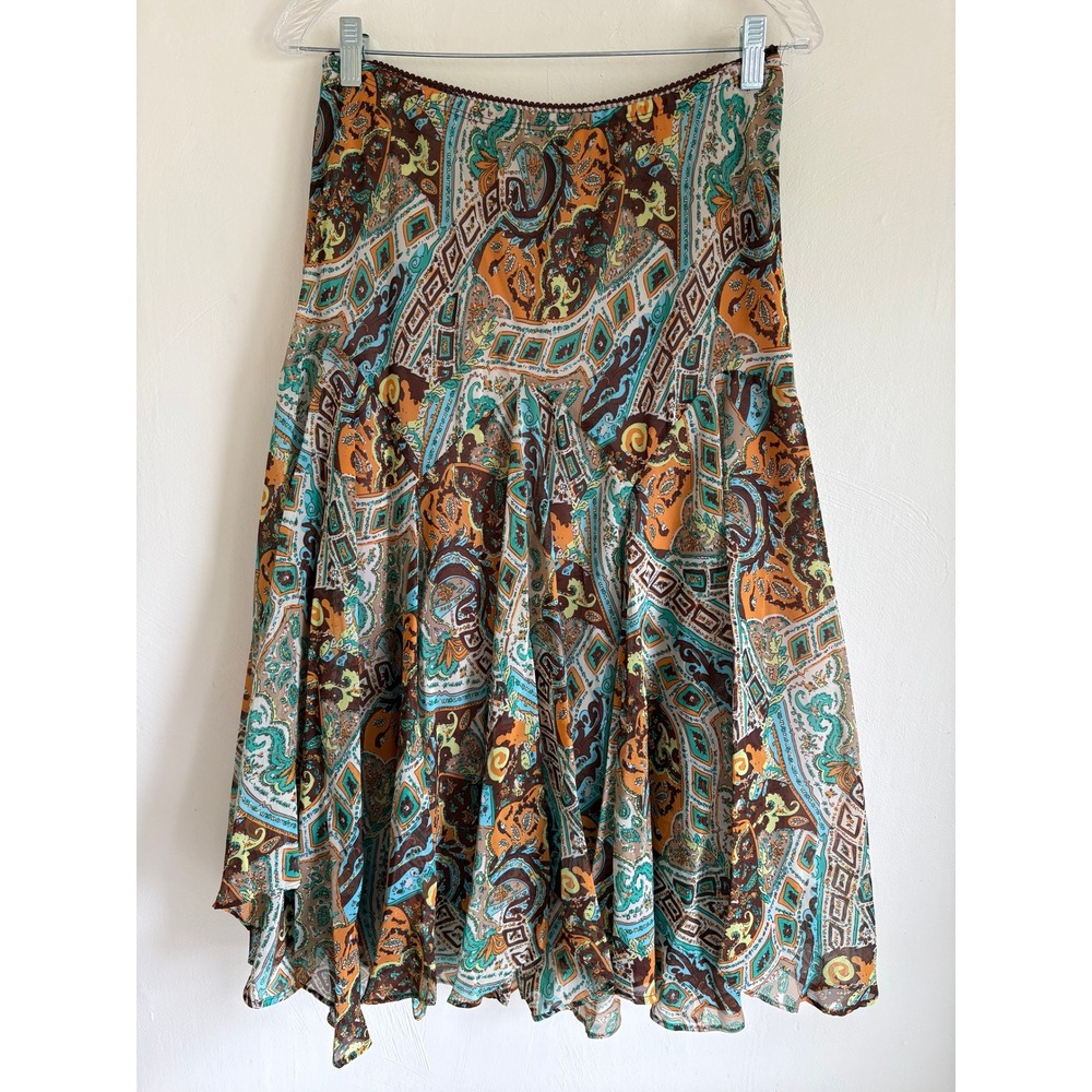 Vintage Y2K Newsworthy Midi Skirt Medium Brown Paisley Boho Flowy Whimsigoth - Picture 11 of 11